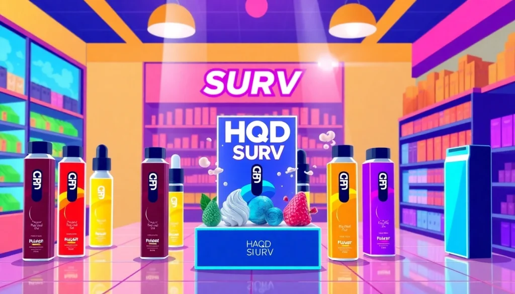 Discover the variety of HQD Surv kaufen options with colorful vape devices enticingly displayed in a shop.