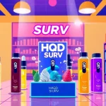 Discover the variety of HQD Surv kaufen options with colorful vape devices enticingly displayed in a shop.