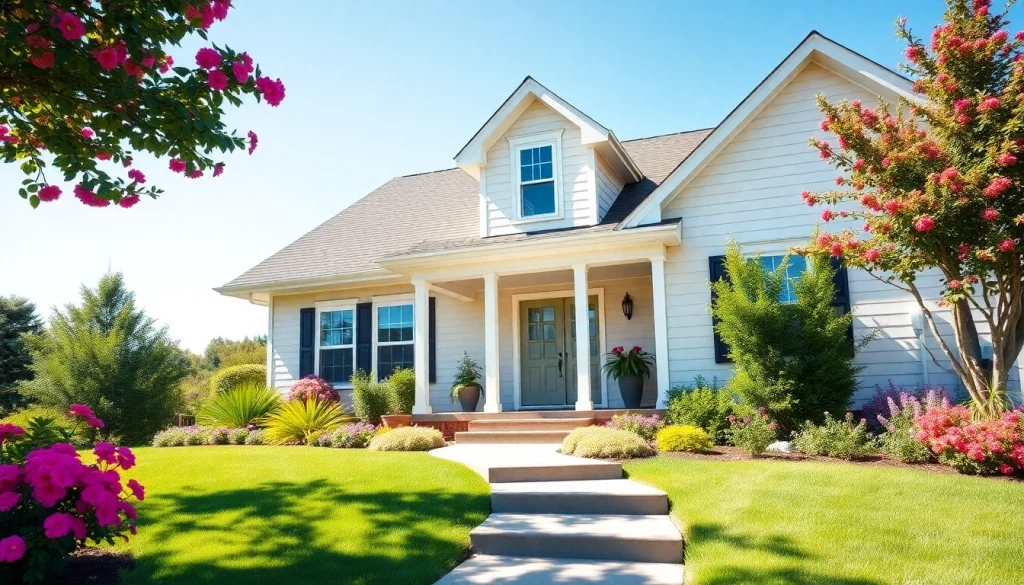 Explore this stunning house for sale, highlighting its inviting porch and vibrant garden.