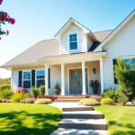 Explore this stunning house for sale, highlighting its inviting porch and vibrant garden.