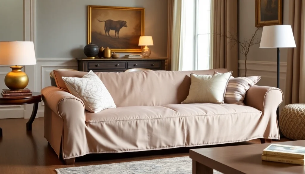 Transform your space with a La Maison des housses sofa cover, showcasing elegance and style in a cozy living room setting.