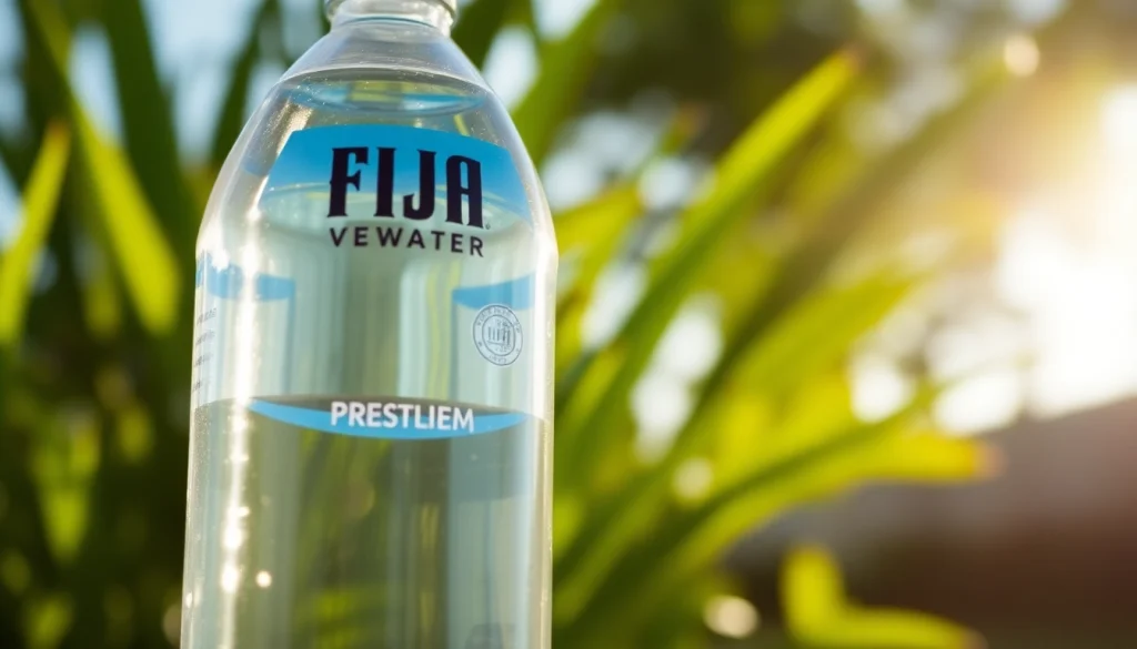 Prominently display FDA recalls Fiji water with a close-up shot of a bottle against lush greenery.