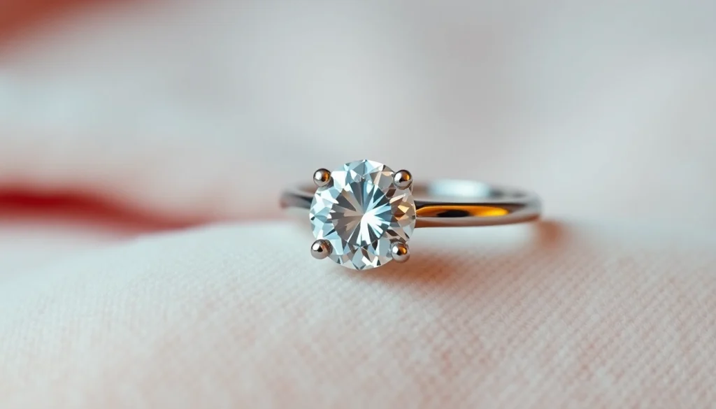 Showcasing a dazzling 2 carat engagement ring with a brilliant cut diamond set on a delicate band, emphasizing luxury.