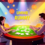 Engage with rummy wealth players immersed in a dynamic virtual game, showcasing colorful cards and excitement.