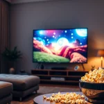 Experience high-quality abonnement iptv streaming in a cozy living room setting with modern decor and a vibrant TV display.