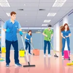 Jacksonville commercial cleaning team efficiently cleaning an office space with modern equipment.