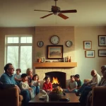 Capturing family moments here with a warm and cozy living room scene filled with rich memories.