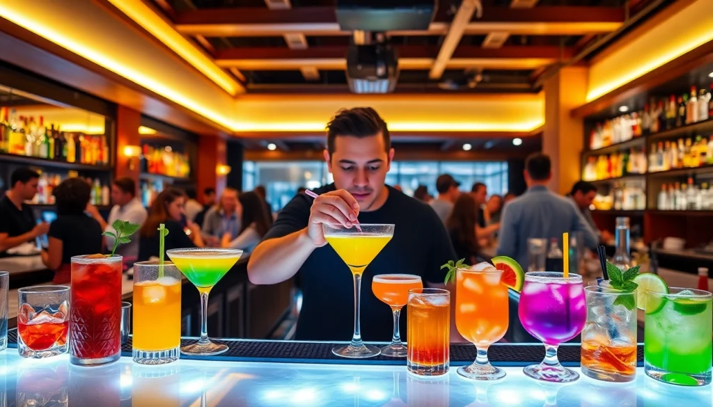 Experience an engaging cocktail kurs berlin with a professional bartender mixing vibrant drinks.