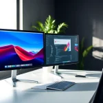 Gain insight into dual monitor install with a visually organized workspace showcasing two monitors in use.