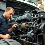 Expert mechanics providing heavy-duty truck repair Florida in a well-equipped workshop.