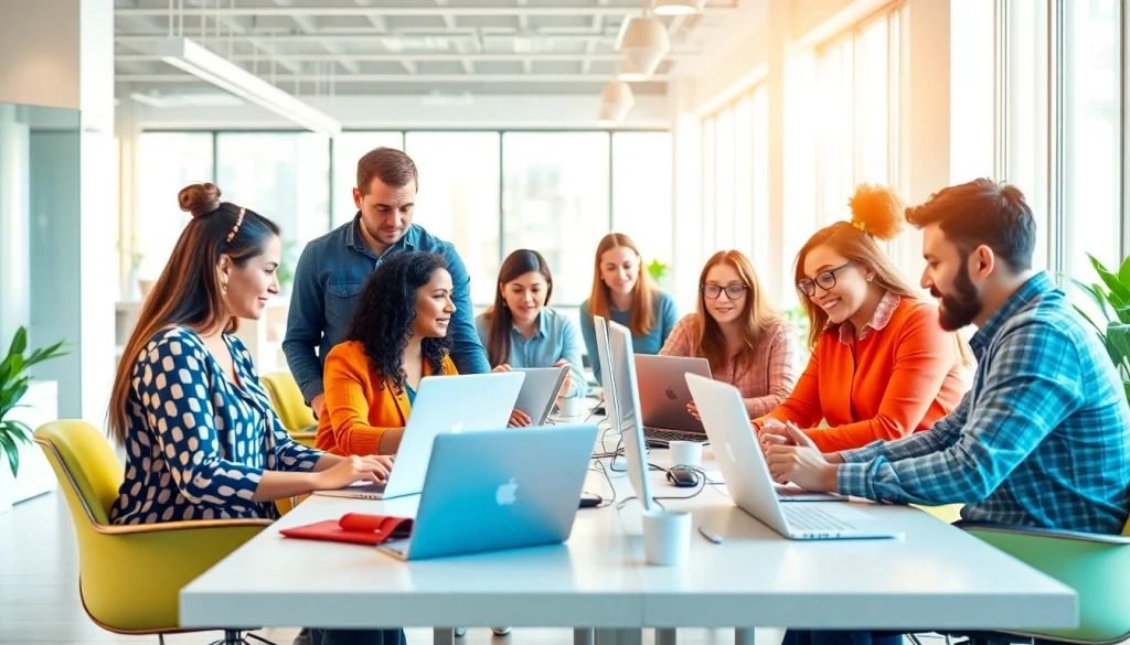 Professional team discussing outsourcing strategies in a modern office environment.