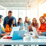 Professional team discussing outsourcing strategies in a modern office environment.