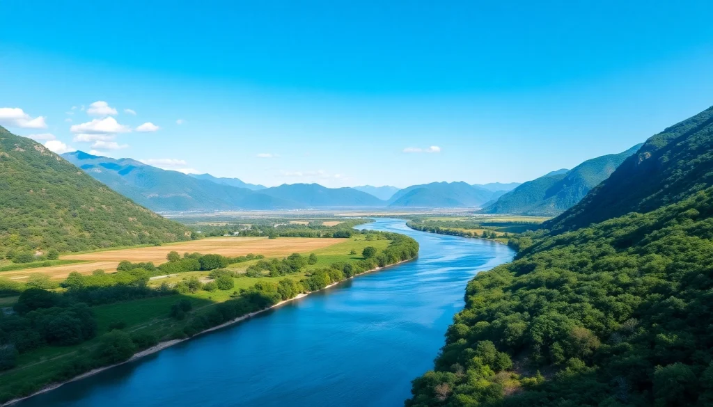 Discovering nature's beauty here, a vibrant landscape featuring a winding river and lush vegetation.