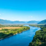 Discovering nature's beauty here, a vibrant landscape featuring a winding river and lush vegetation.