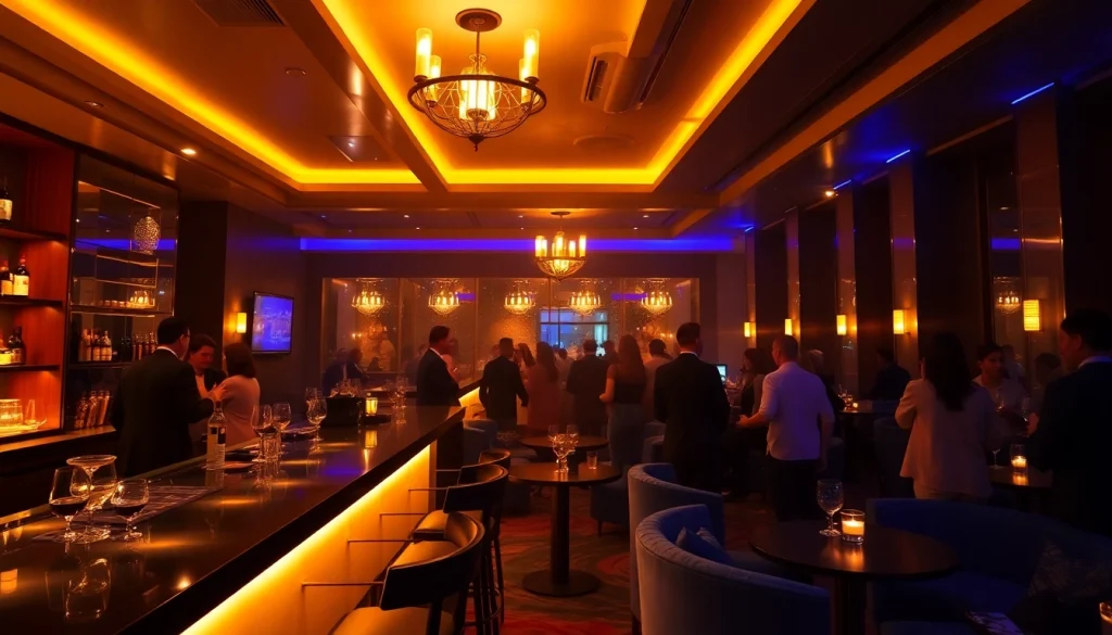 Guests enjoying a lively After Work Party atmosphere with stylish decor and warm lighting.