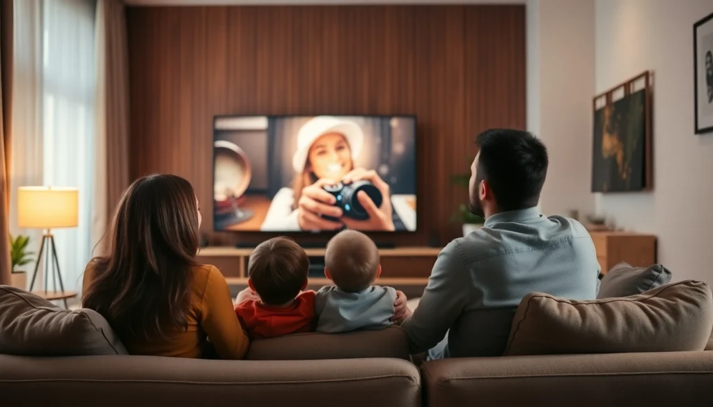 Experience our iptv trial featuring a happy family enjoying quality time in a cozy living room.