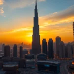 Experience the best of Dubai with a stunning sunset view over the Burj Khalifa and city skyline.