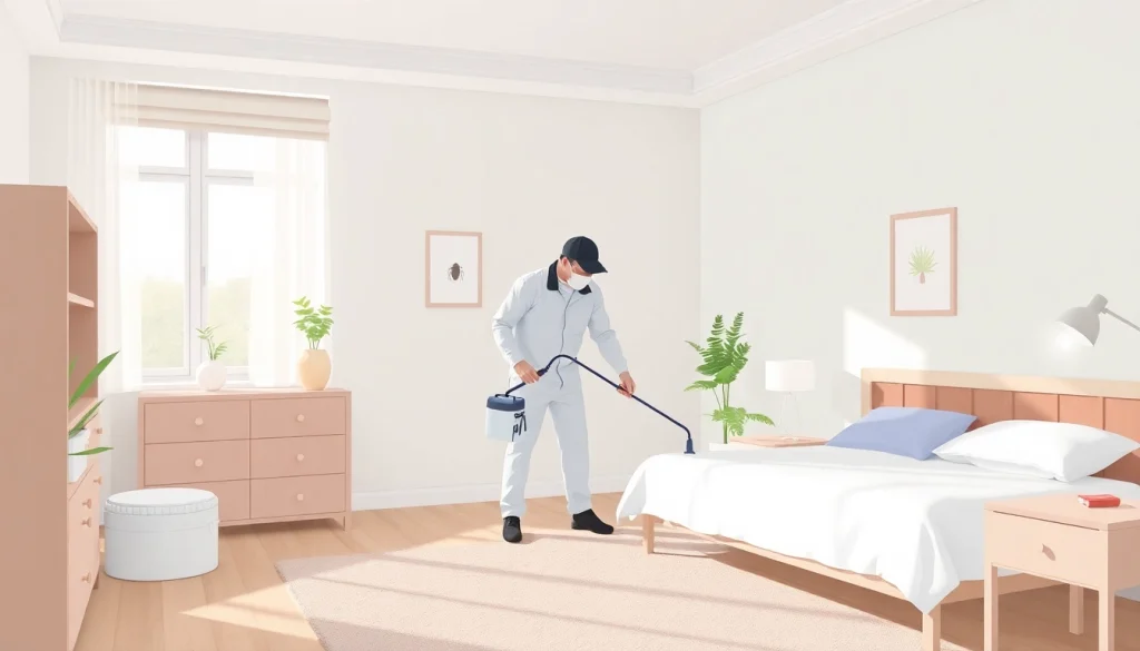 Effective Bed Bug Removal in progress by a pest control expert in a clean, organized bedroom.