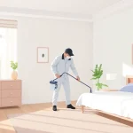 Effective Bed Bug Removal in progress by a pest control expert in a clean, organized bedroom.