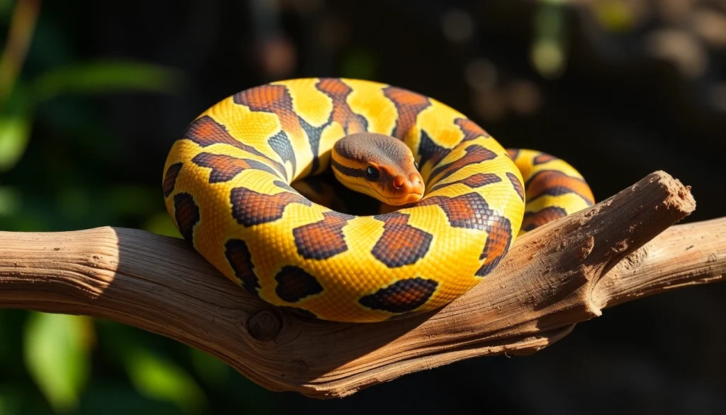 Showcasing a stunning Volta ball python for sale​ with intricate scales basking in natural light.