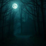 Experience the chilling ambiance of HellHorror.com with an eerie moonlit forest path.