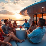 Experience the luxury of 호치민 황제코스 with friends aboard a private yacht during sunset.