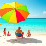 Experience Livingstone Vacations Bahamas Travel with a vibrant beach scene featuring families enjoying the sun.