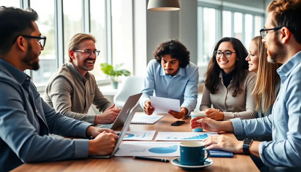 Learn how to buy MBA degree in a dynamic office setting with professionals collaborating.