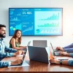 Team conducting a detailed competitor analysis meeting with data insights displayed.