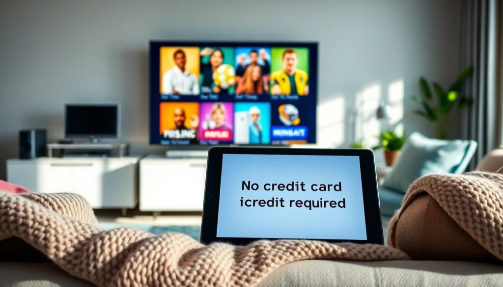 Experience a no credit card IPTV trial with a modern living room setup showcasing diverse content choices.