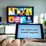 Experience a no credit card IPTV trial with a modern living room setup showcasing diverse content choices.
