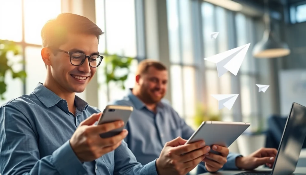 User engaged with Telegram services on multiple devices, showcasing the convenience of 电报官网.