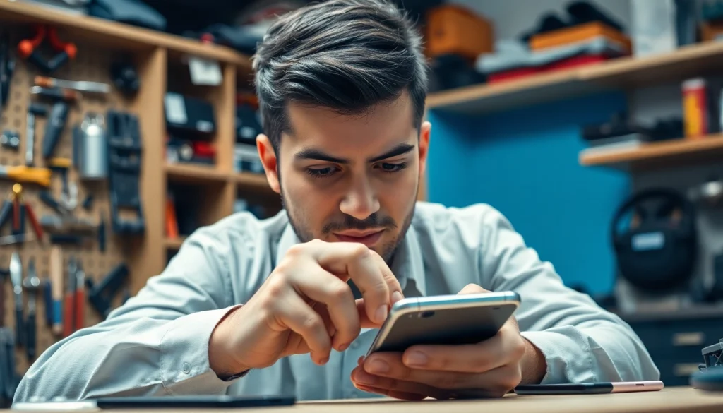 Riparazione iPhone torino: tecnico esperto ripara iPhone in un laboratorio moderno.