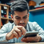 Riparazione iPhone torino: tecnico esperto ripara iPhone in un laboratorio moderno.