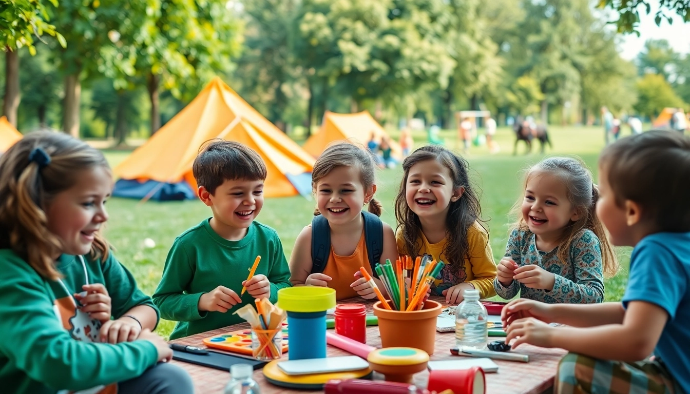 Children enjoying activities at holiday camps, showcasing creativity and teamwork in a vibrant outdoor setting.