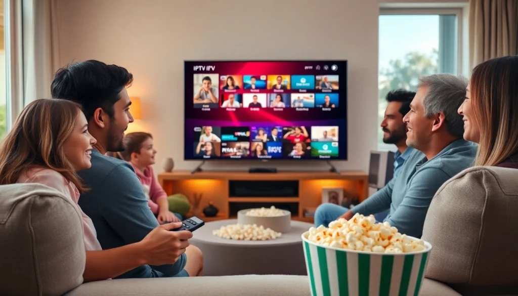 Enjoy a 24h IPTV test in a cozy living room with family engaging in diverse channels.