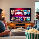 Enjoy a 24h IPTV test in a cozy living room with family engaging in diverse channels.