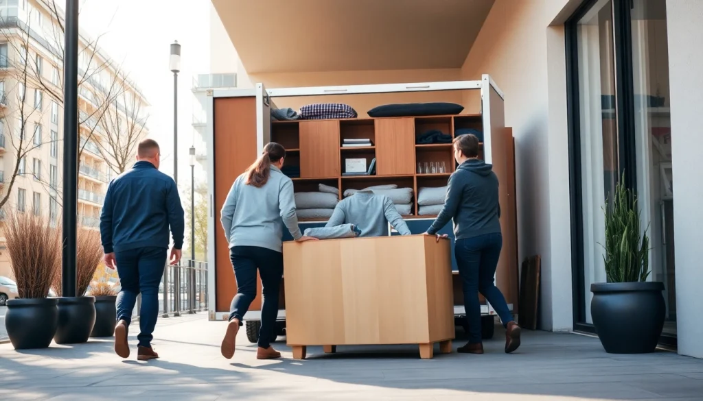 Umzugsfirma Erlangen assisting with a seamless furniture relocation in a bright, cheerful environment.
