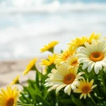 Arrange Huntington Beach flowers in a vibrant beach-side setting showcasing lively colors.