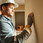 Drywall repair Madison WI technician applying compound to walls