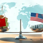 Visual representation of import tariffs china showing a balance scale weighing Chinese goods against American currency.