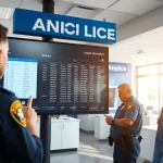 Access Anaheim Police Station inmate information through interactive displays in a professional setting.