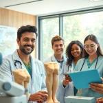 Medizinstudium ohne Aufnahmeprüfung: Studenten arbeiten zusammen in einem modernen Labor.
