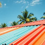 Install vibrant florida metal roofing panels amidst a sunny Florida environment.