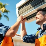 Maintain HVAC services Los Angeles with a professional technician servicing air conditioning.