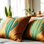 Cactus Silk Pillows showcasing vibrant colors and patterns on a cozy boho-style sofa