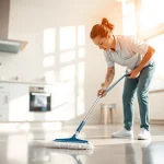 Bond cleaning Logan professional deep cleaning an apartment’s kitchen with spotless surfaces.