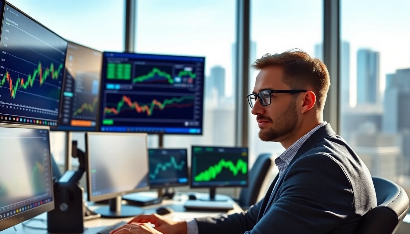 Stock picker carefully analyzing market data in a modern office environment.