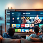Enjoy family time with IPTV Subscription on a smart TV in a cozy living room.