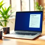 Ανακαινισμένο laptop σε επαγγελματικό γραφείο με μοντέρνα σχέδια.